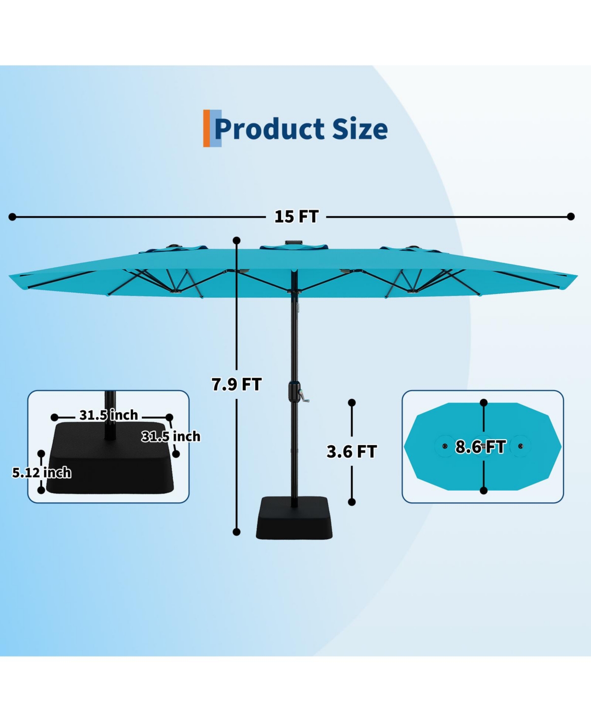 gaomon Large Outdoor 15FT Double-Sided Rectangular Patio Umbrella with Base for Pool