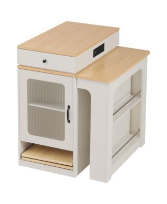 K&K 59.5" Kitchen Island with Extendable Dining Table, Kitchen Storage Table with Double-sided Storage for Kitchen, Dining Room