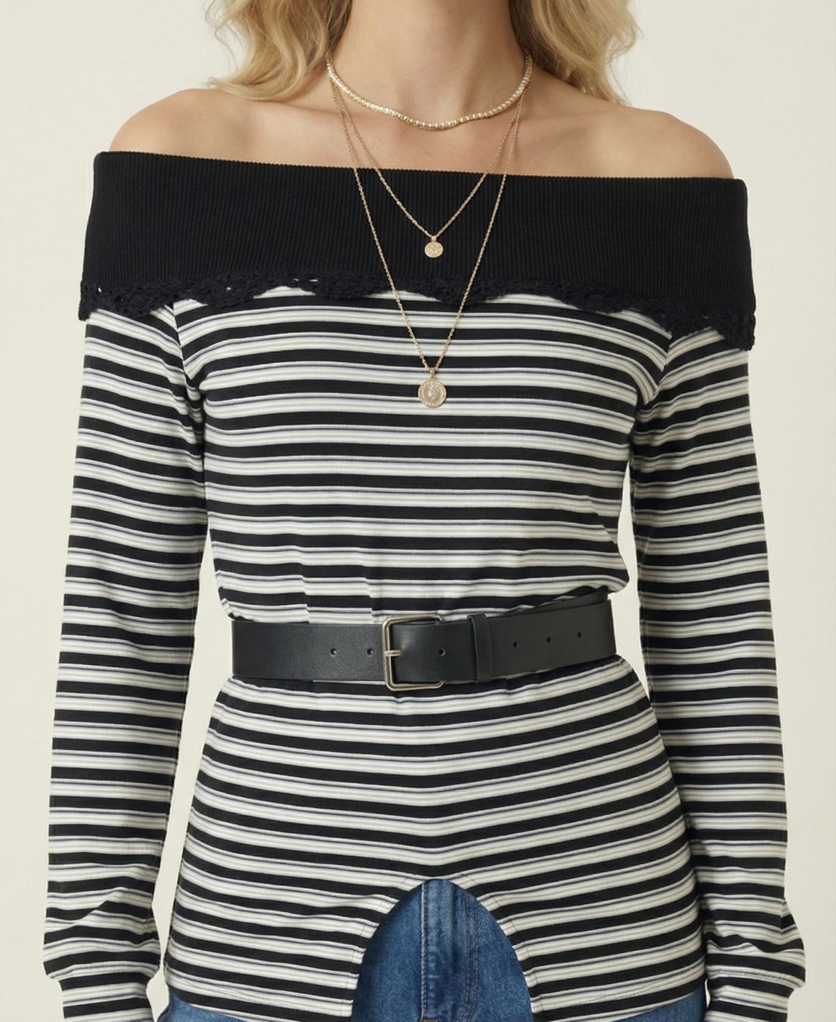 Modenaire Women's Off-The-Shoulder Striped Knit Top