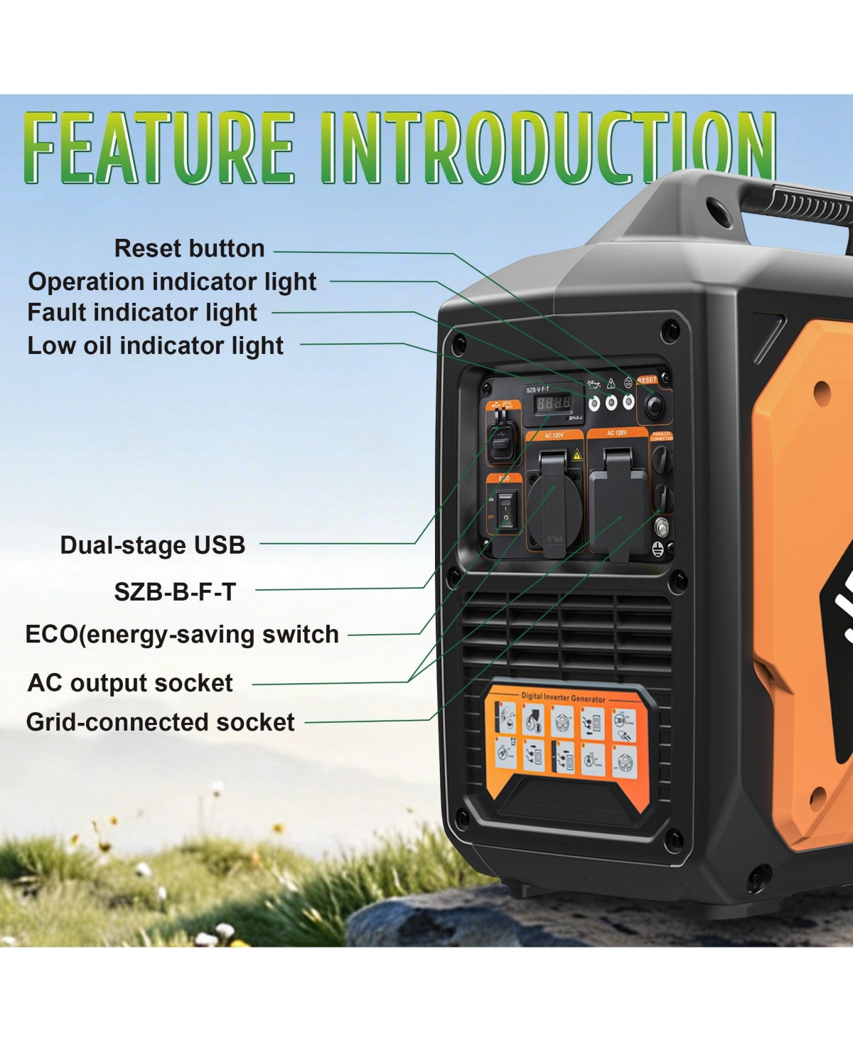 Mondawe 2500W-2800W Portable Inverter Generator Quiet Gas Powered with Eco Mode