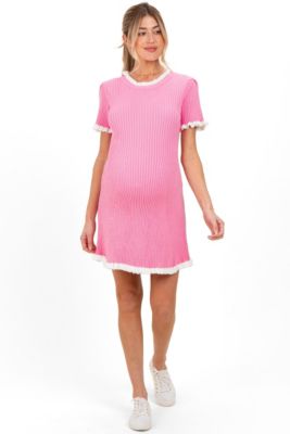 Maternity Ribbed Knit Ruffle Trim Mini Dress