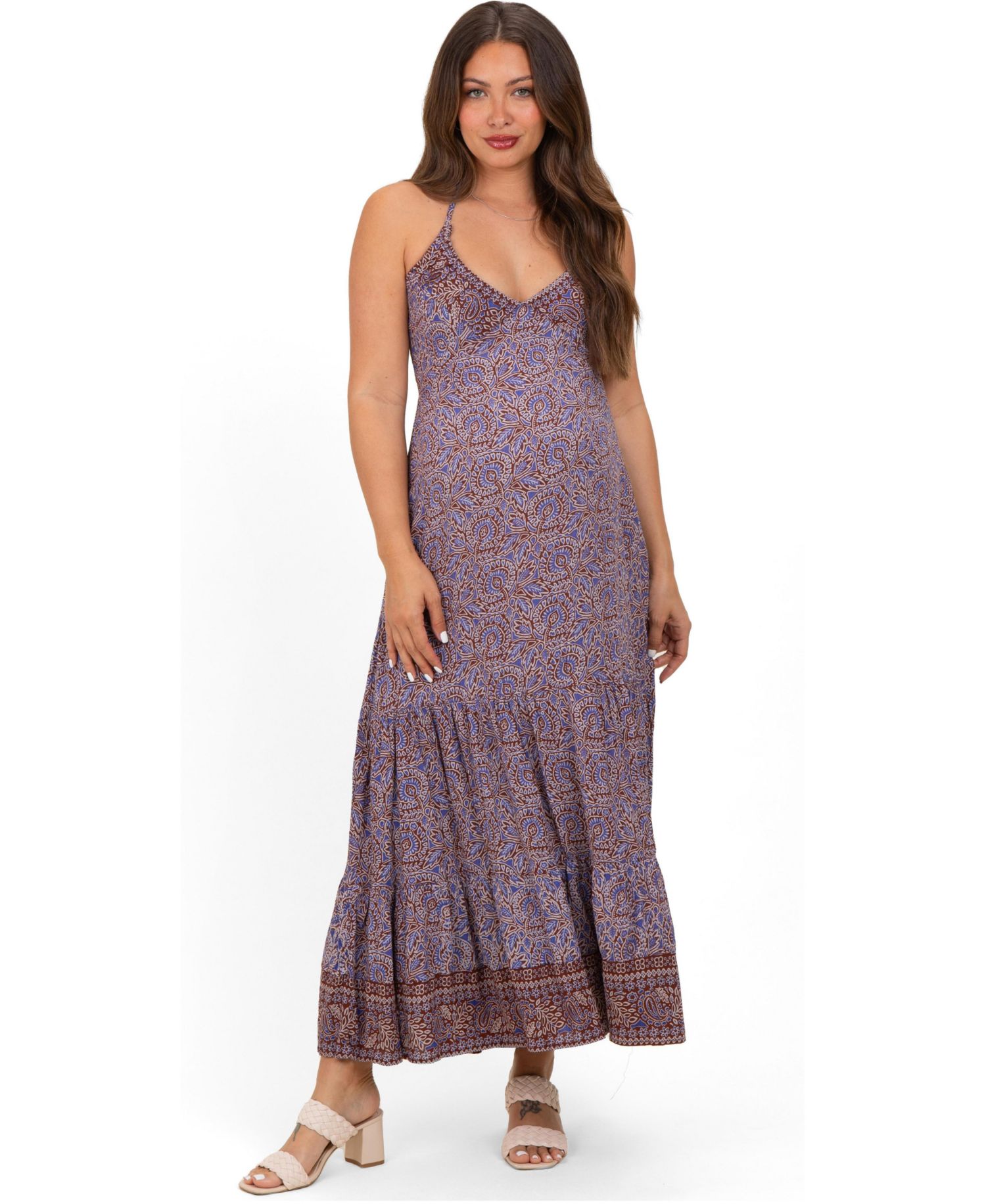 Women's Brown Paisley Halter Maxi Dress