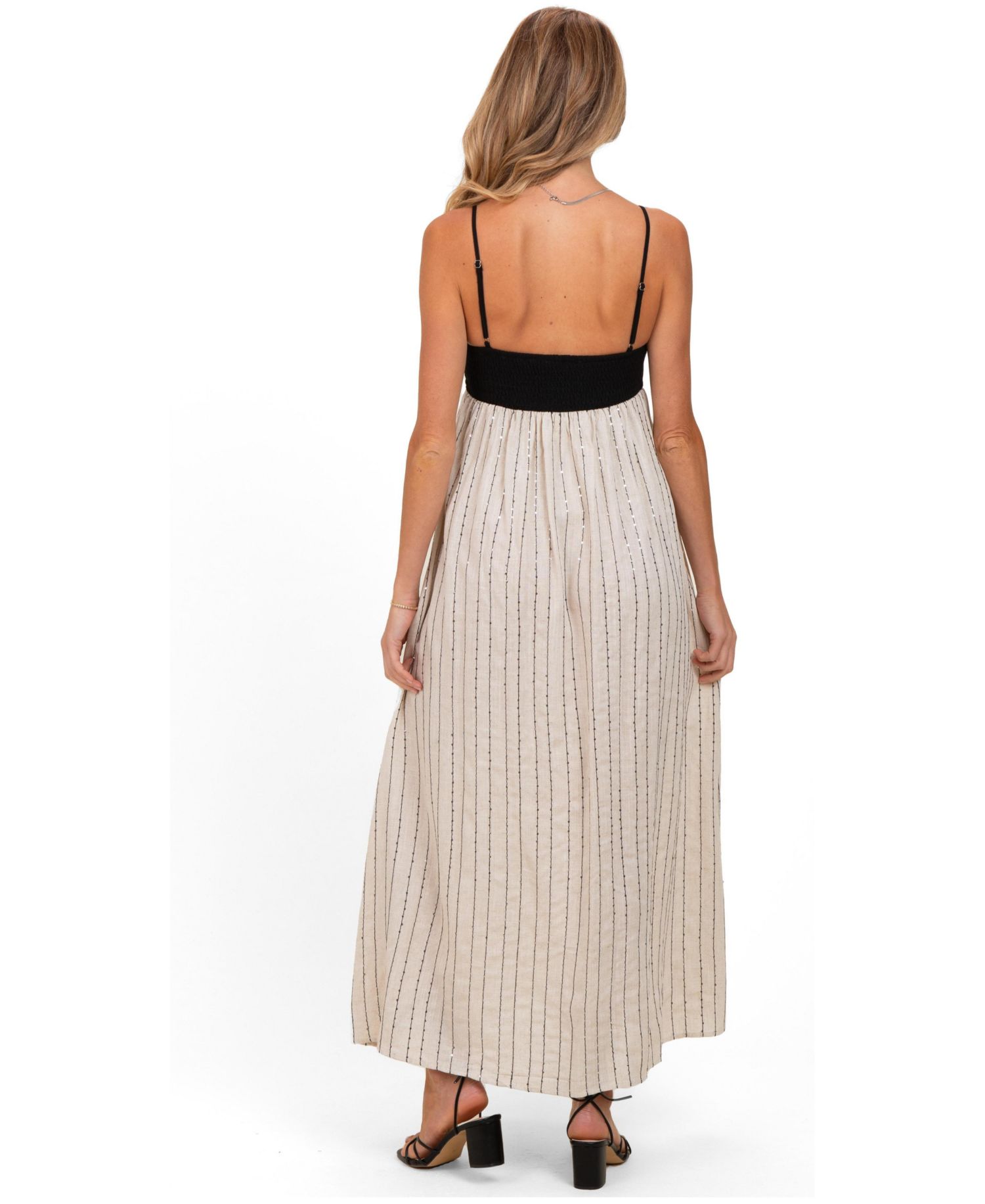 Women's Black White Striped and Colorblock Maxi Dress