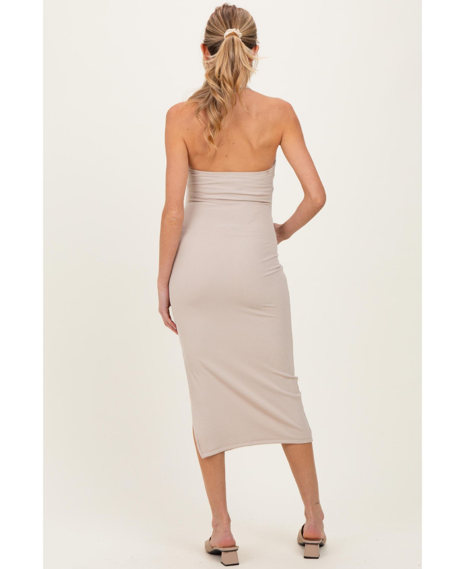 Women's Beige Open Back Bodycon Dress