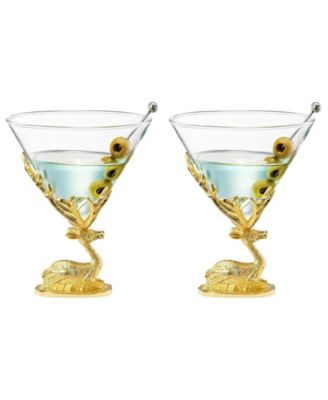 Gold Stag Antler Sitting Martini Glasses, Set of 2