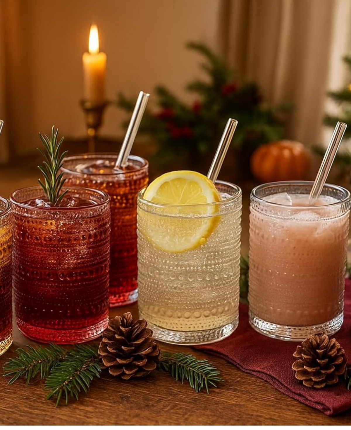 The Wine Savant Muted Hobnail Highball Glasses With Straws, Set of 6