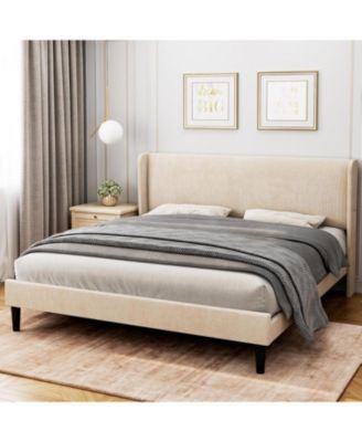 Bed Frame with Headboad and Wingback, Elegant Vertical Stripe