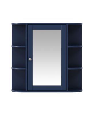Bathroom Wall Storage Cabinet with Mirror Medicine Cabinet Adjustable Shelf 6 Open Shelves Doors Wall Mounted Organizer