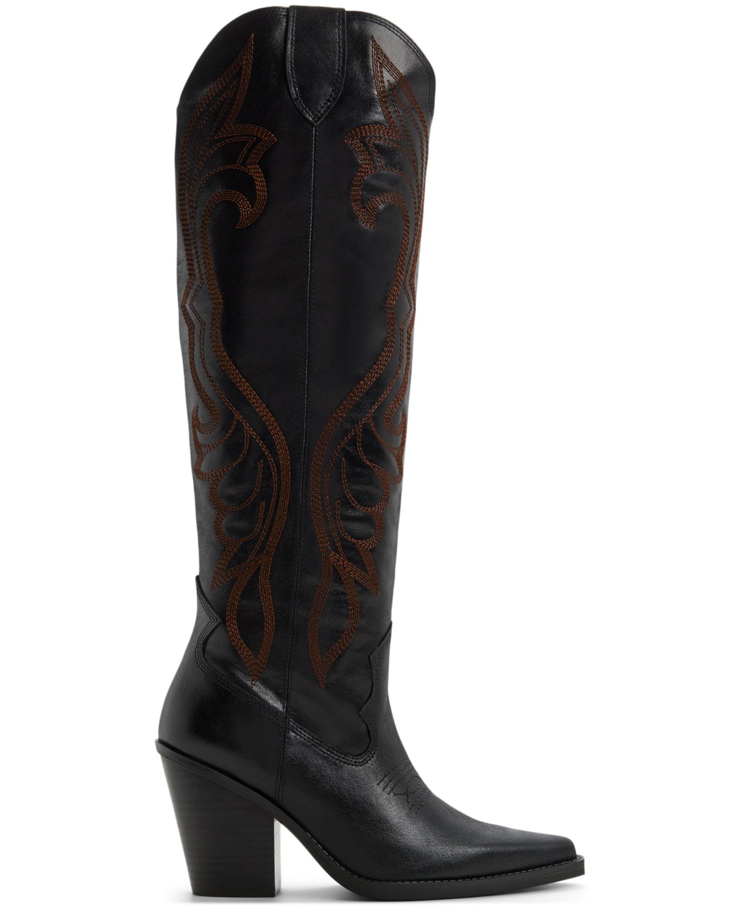 Женские ботинки ALDO Revolve Western Block Heel Knee-High, цвет: Чёрный гладкий комбинированный — фото 2