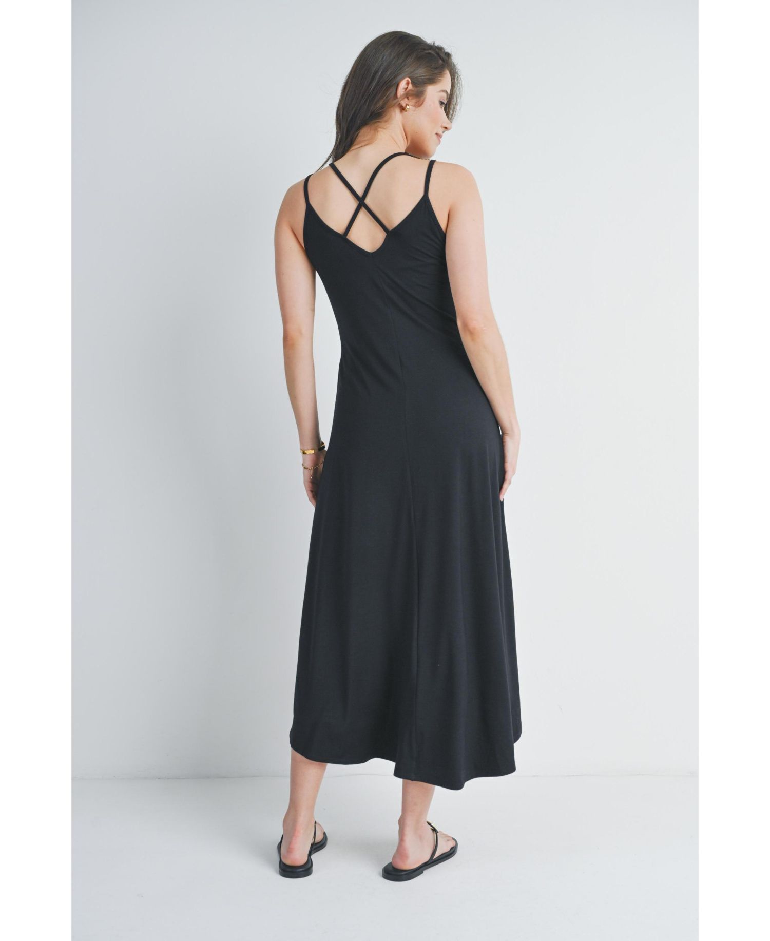 Women's Sleeveless High-Low Midi Dress with Crisscross Back