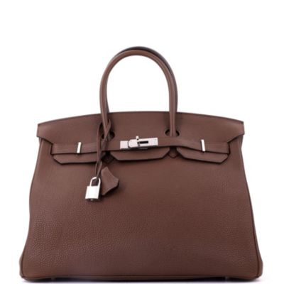 Birkin 35 Handbag Brown Togo with Palladium Hardware