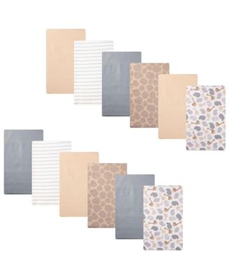 Infant Cotton Poly Flannel Burp Cloths Bundle 12-Pack, Safari Friends, One Size