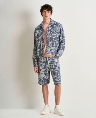 Men's Delfts Blauw Jacquard Matching Set paired with Misty Rose Handpainted Graphic T-Shirt