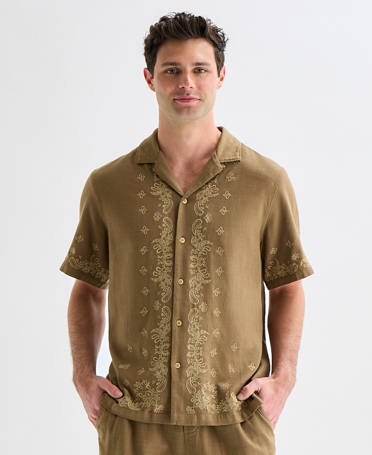 Men's Short-Sleeve Bandana Eyelet Shirt