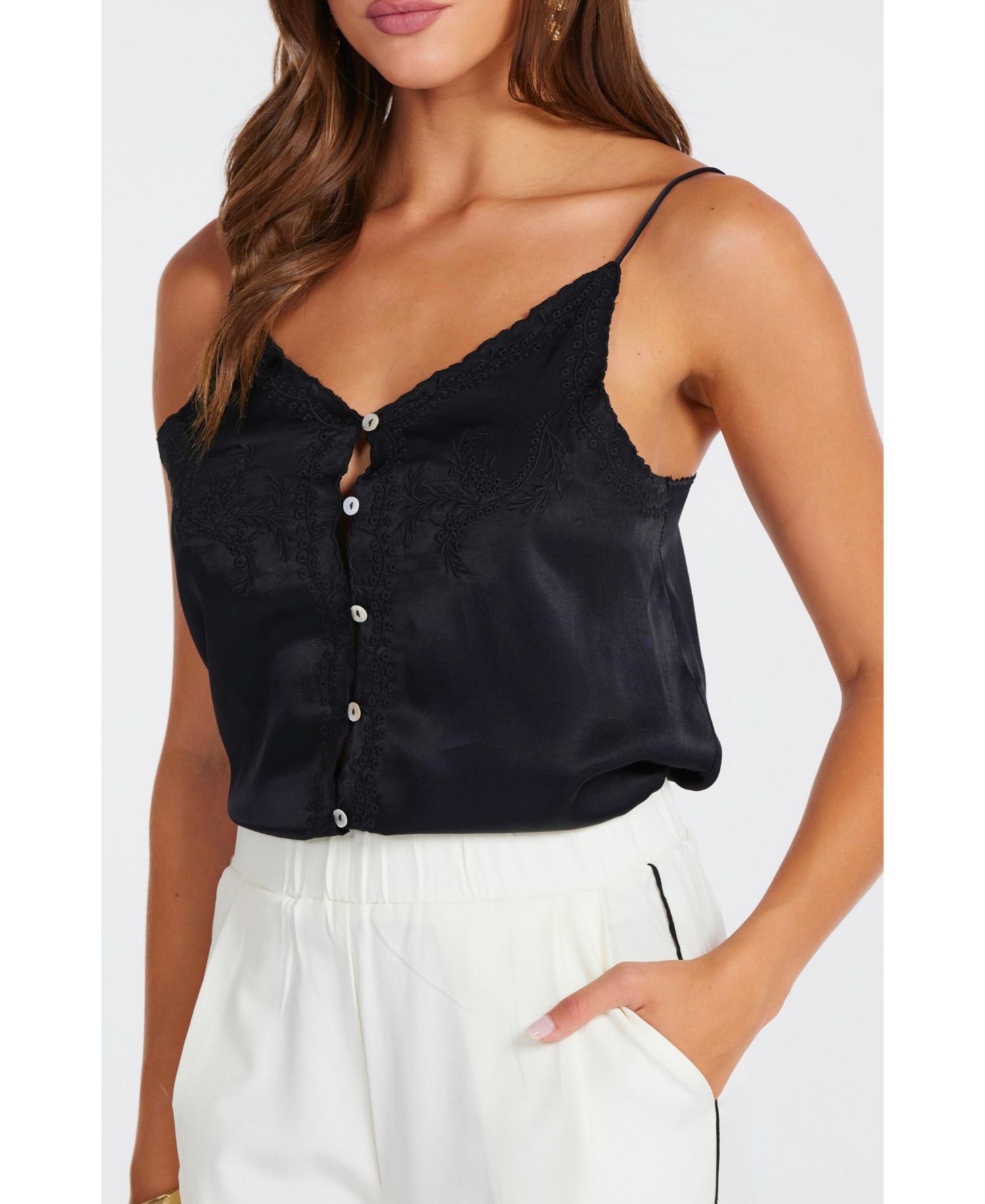 Women's BISHOP + YOUNG Anya Button Front Embroidered Cami