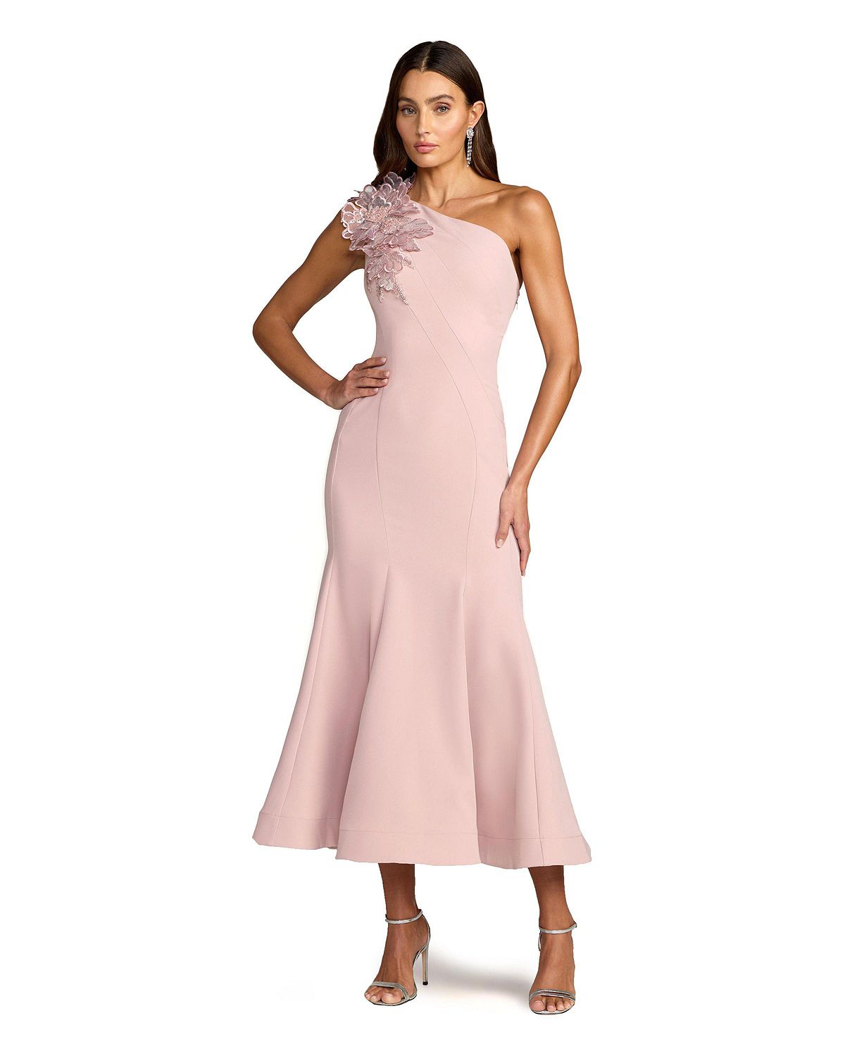 Mac Duggal Women's One Shoulder Crepe Trumpet Midi Dress view 1 — MAYCSS fashion products