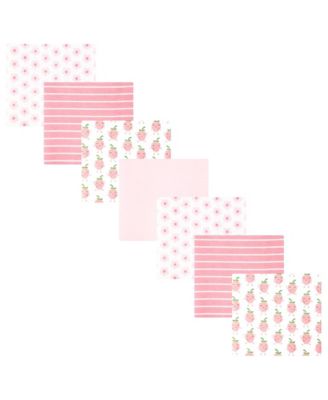 Girl Cotton Poly Flannel Receiving Blankets Bundle 7-Pack, Happy Strawberries, One Size