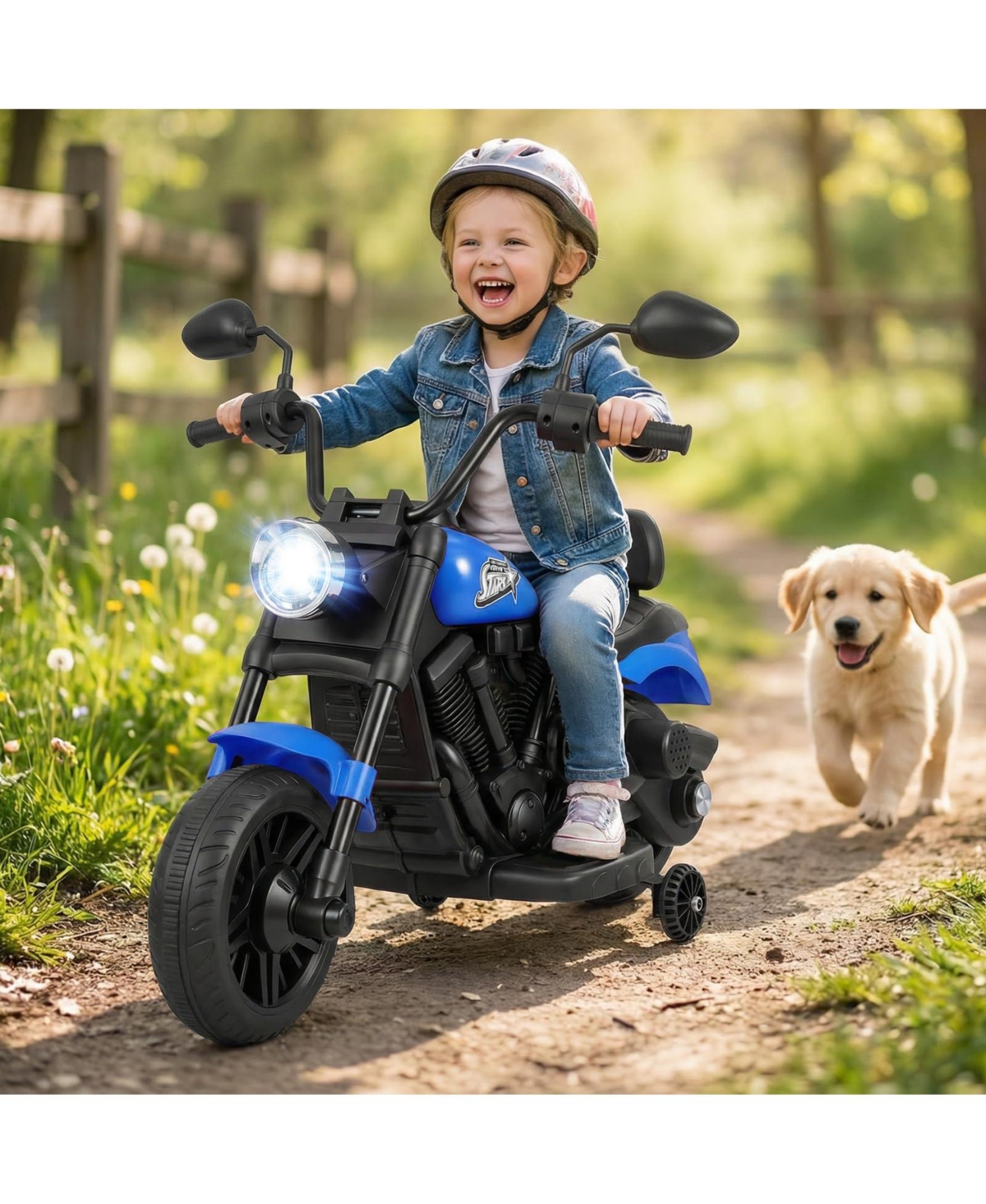 Mecale 6V Kids Motorcycle with Headlight and Music and Training Wheels-Navy