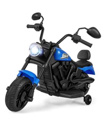 6V Kids Motorcycle with Headlight and Music and Training Wheels-Navy