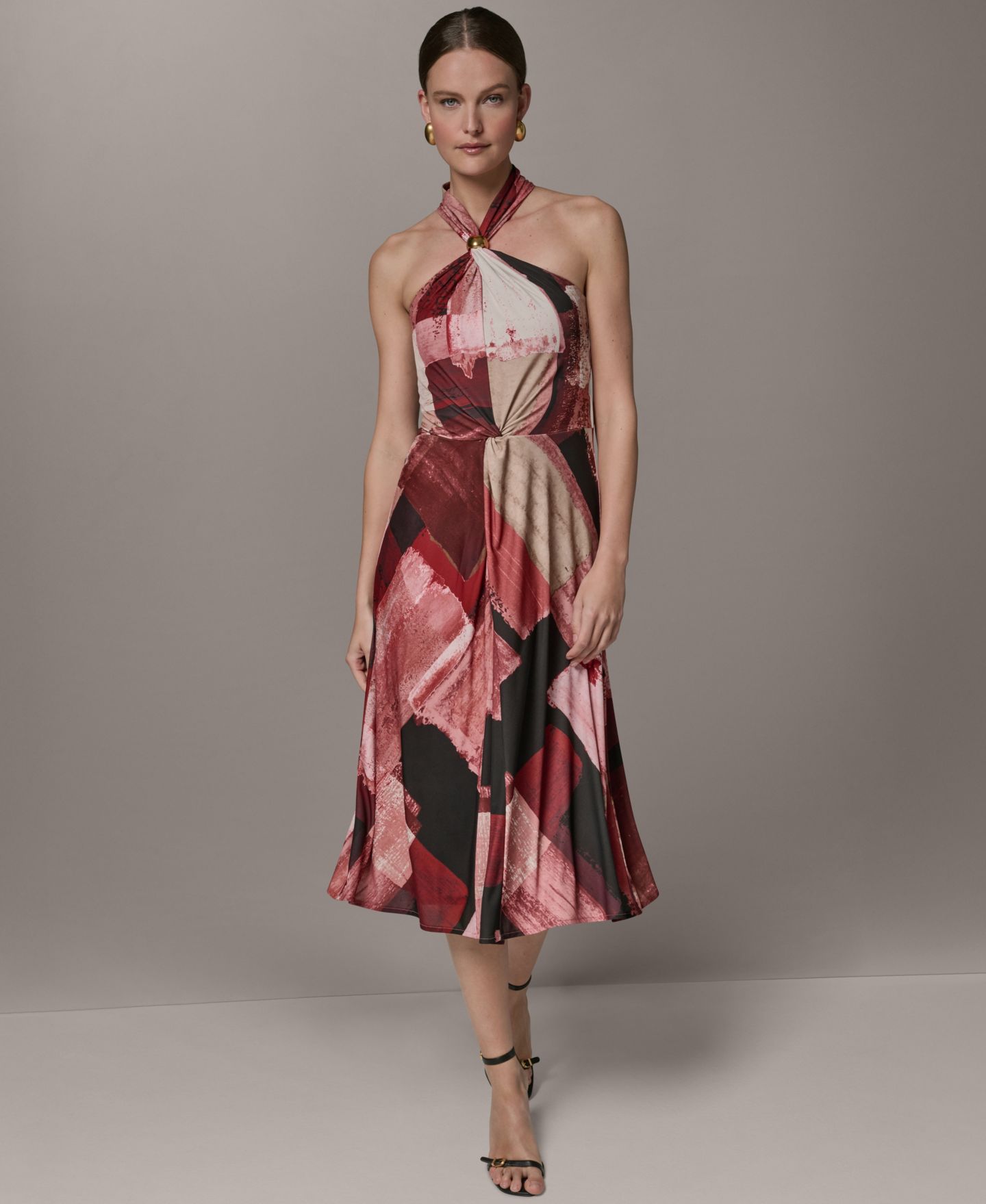 Женское платье Donna Karan New York Petite Geometric Printed Halter Neck Midi, цвет: Пустынный глиняный — фото 2