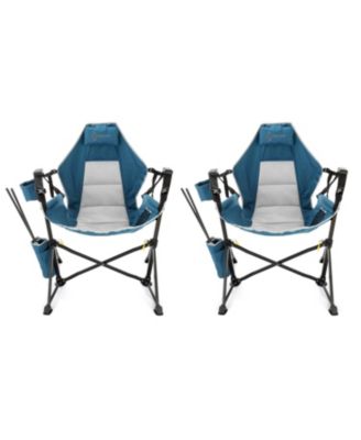 2-Pack Folding Hammock Camp Chair, Detachable Footrest, Padded Headrest Seat, 2x Large Cup Holders, Supports 300lbs.
