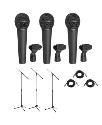 ULTRAVOICE XM8500 Dynamic Cardioid Vocal Microphone, Bundle with 25' XLR Cable and Tripod Stand, 3-Pack