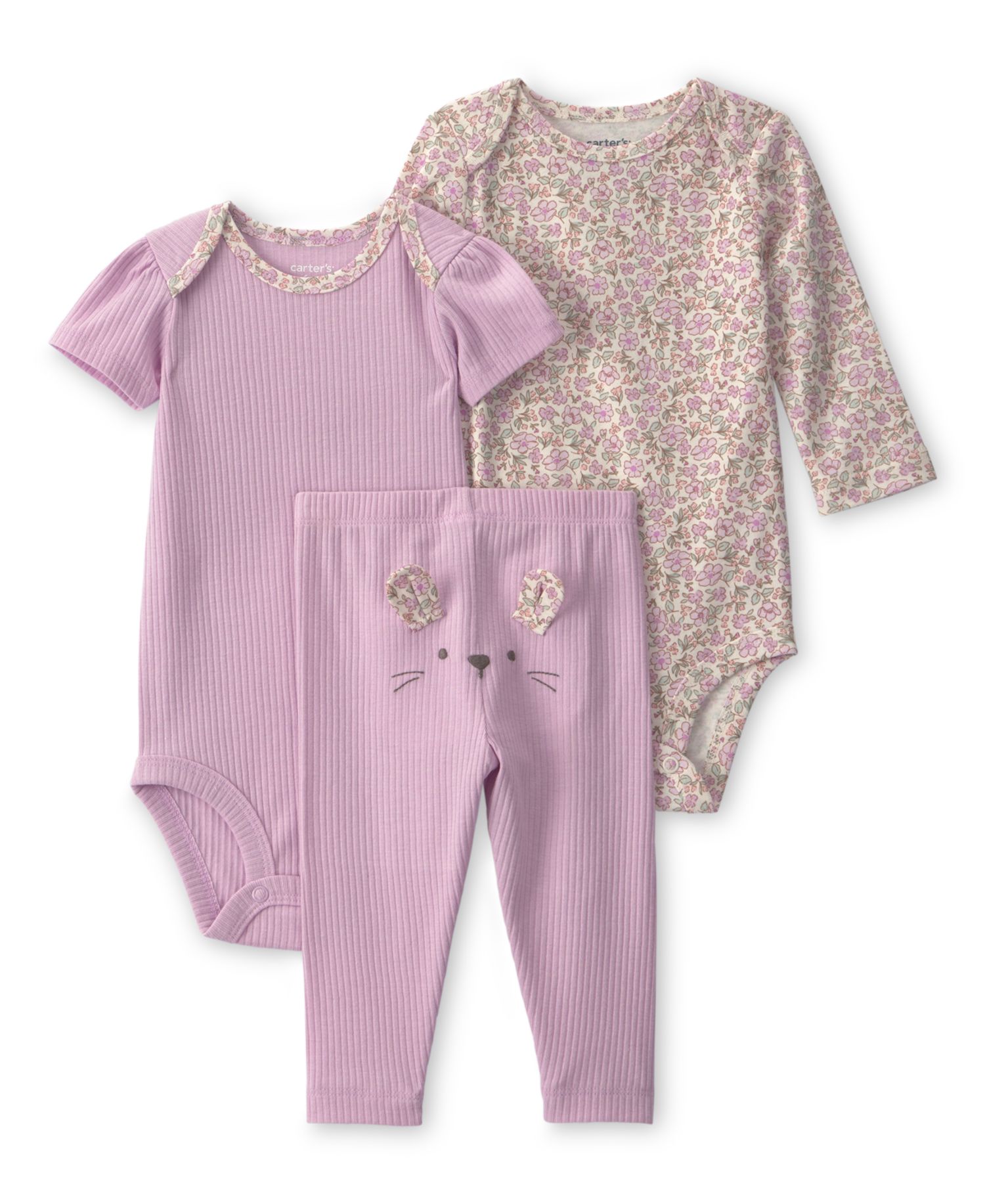 Baby Girls' Crewneck Bodysuit and Pants, 3-Piece Set