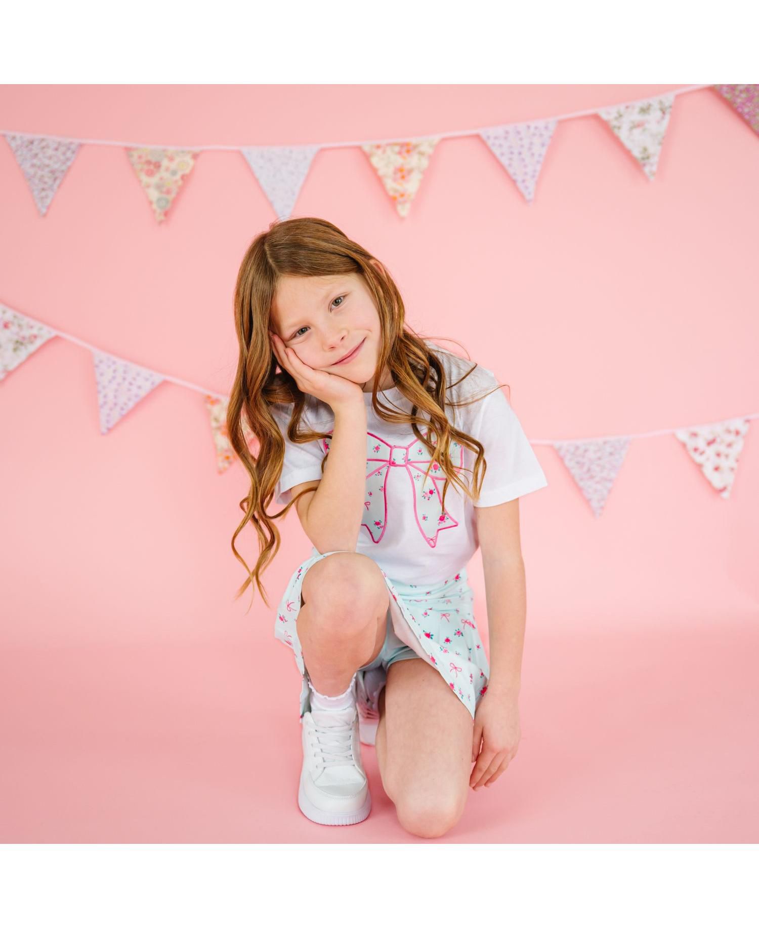 Baby Girls Floral Bow Patch Short Sleeve T-Shirt