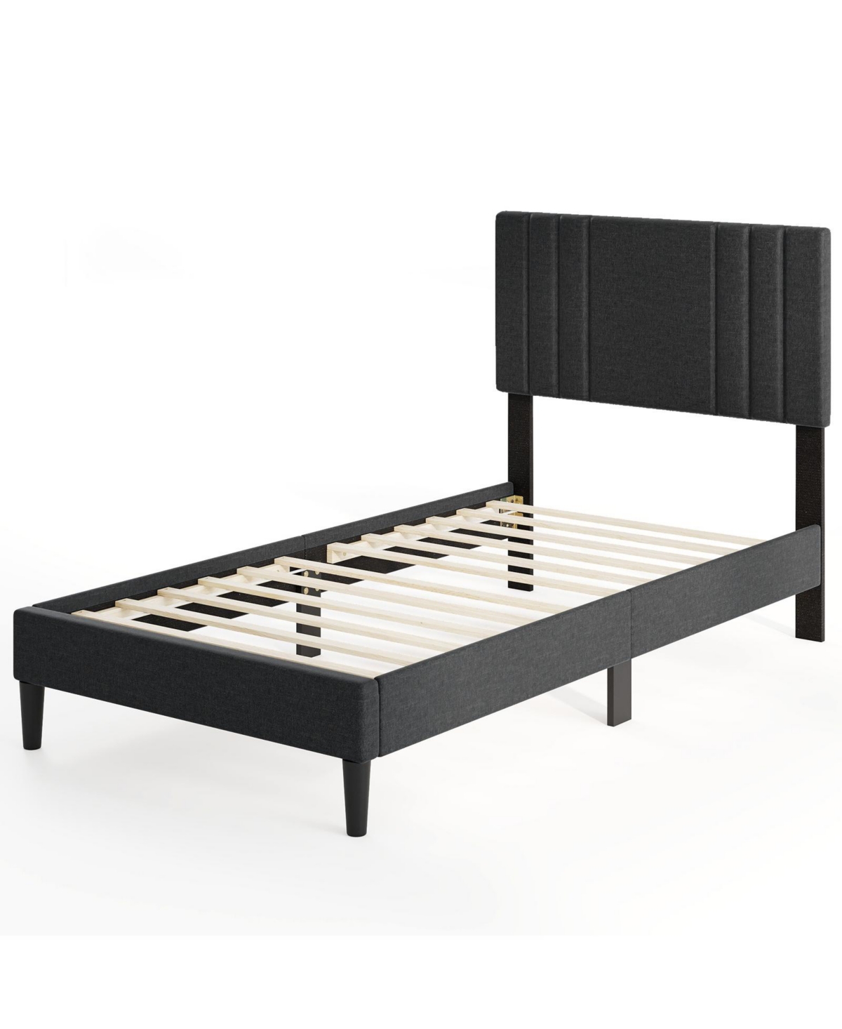 Slickblue Wooden Slat Bed Frame with Vertical Tufted Headboard