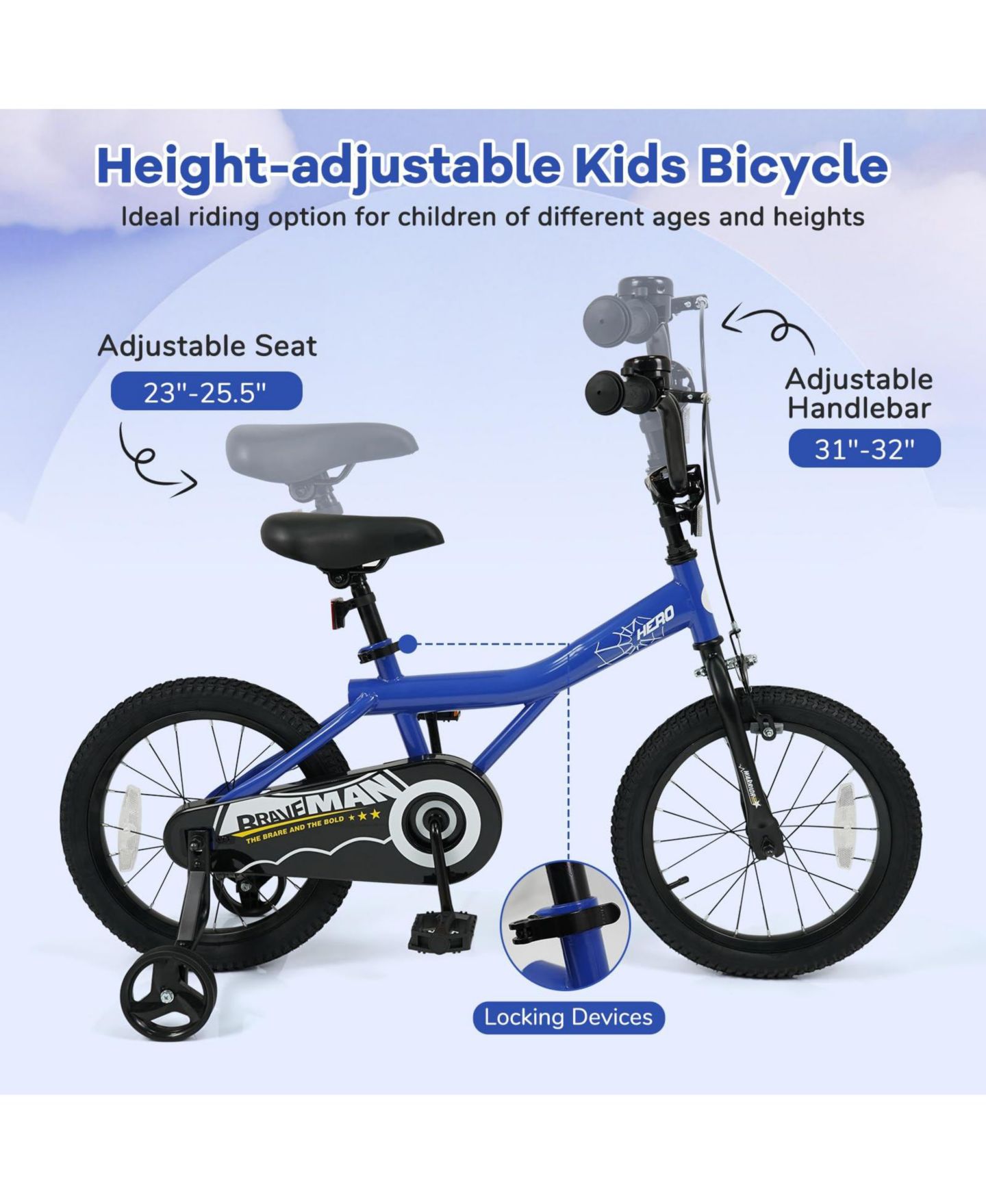Детская игрушка Mecale 12-Inch Kids Bike With Removable Training Wheels, Adjustable Seat and Handlebar, от 3 лет, цвет: Синий — фото 4
