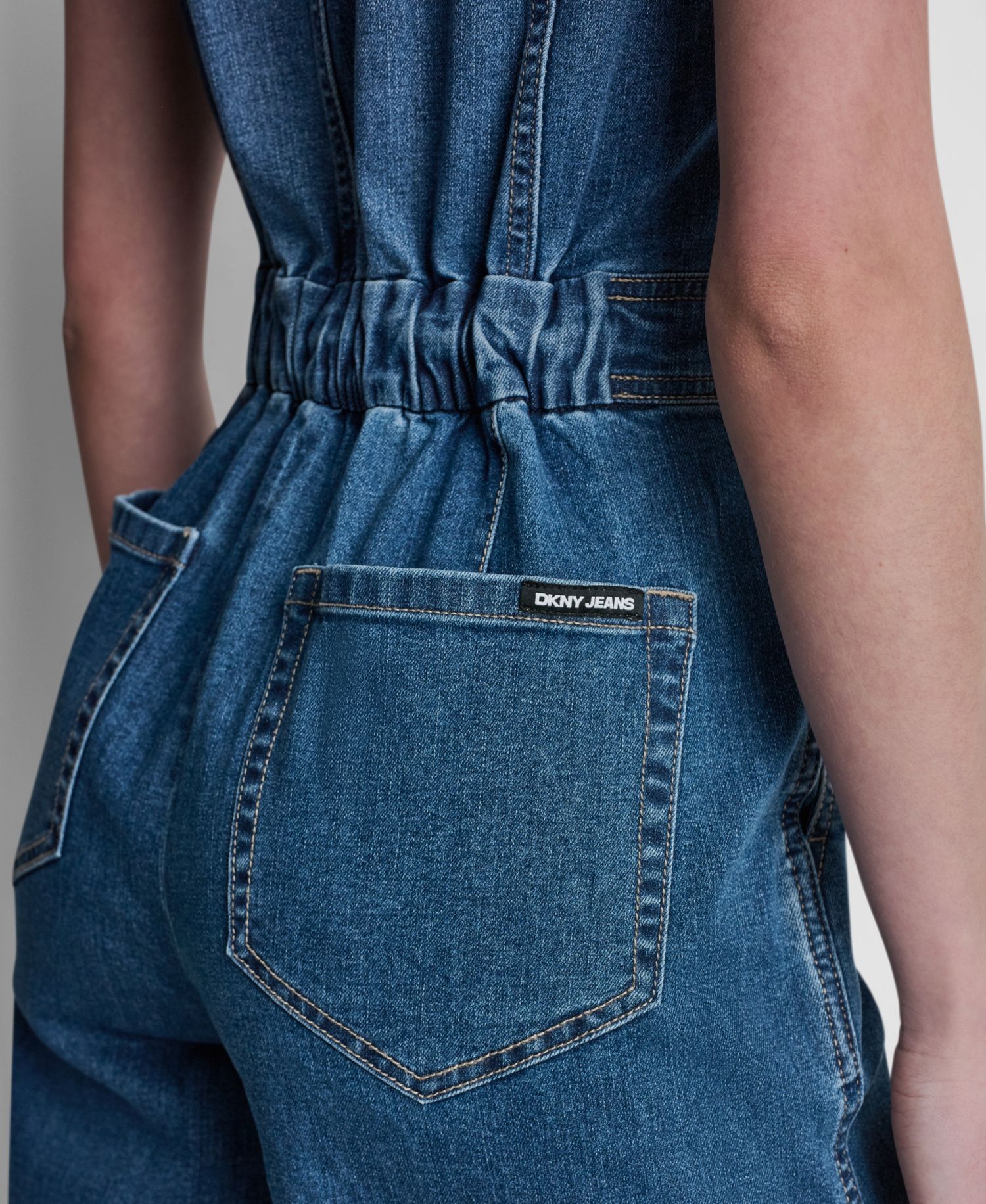 Women's Wide-Leg Cap-Sleeve Denim Jumpsuit