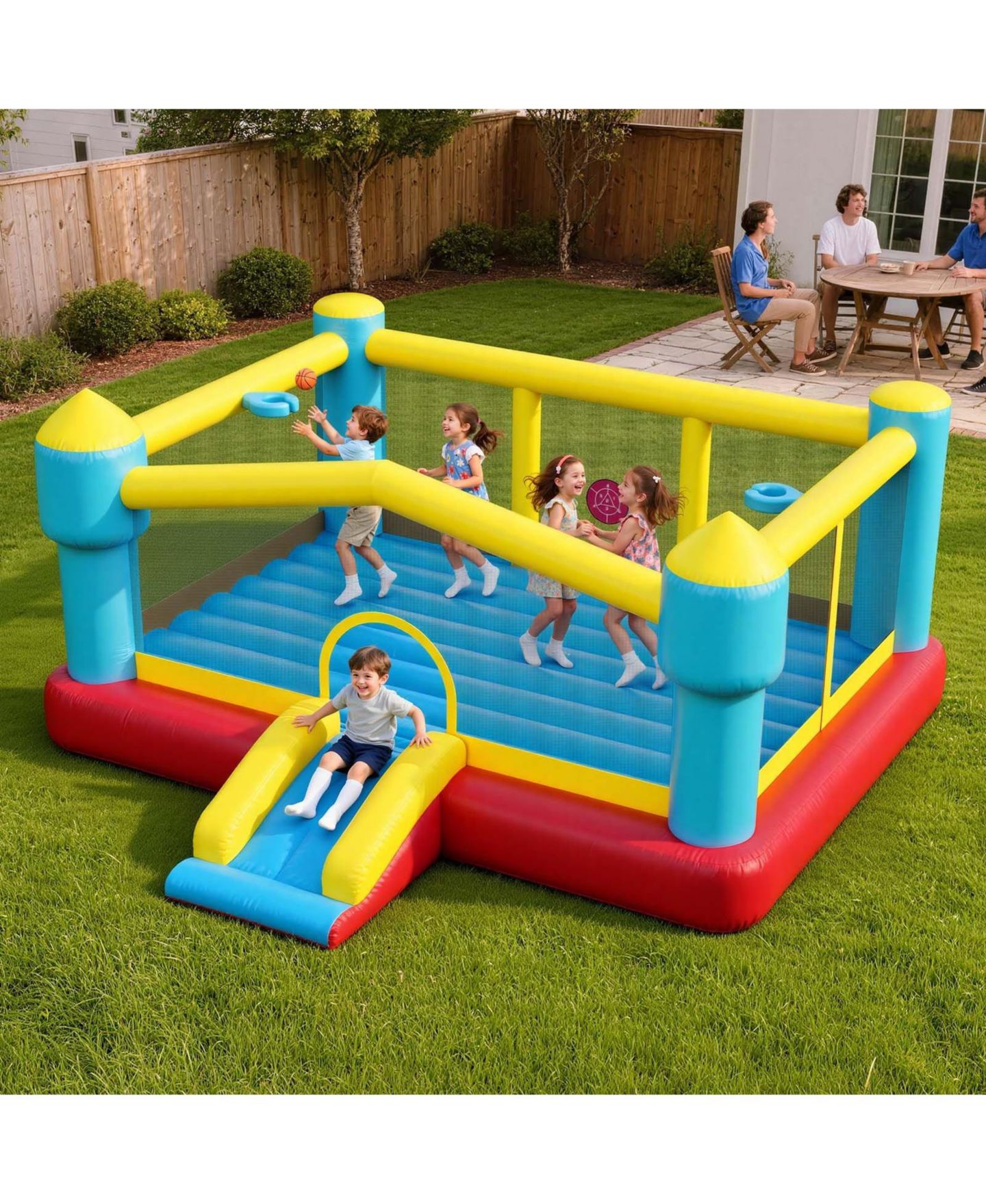 Детская игрушка Mecale Inflatable Bounce House 14.7 x 13.8 Ft with Basketball Hoop, Ages 3, цвет: Синий — фото 2