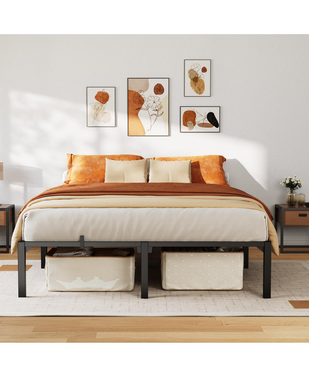homfan Heavy Duty Metal PlLow Profile 14 Inch, Iron Slats and Legs, No Box Seasonal Needed, Quiet and Non-Slip,Under Bed Storage