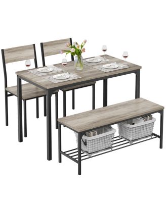 4-Piece Dining Table Set with Bench, 2 Chairs and Storage Shelf