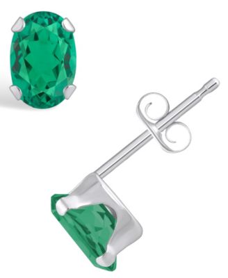 Macy's Gemstone Stud Earrings in 10k White Gold - Emerald