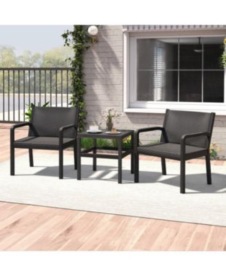 3 Piece Patio Furniture Set with 2 Modern Rattan Armchair and 25 Inch Square Side Table