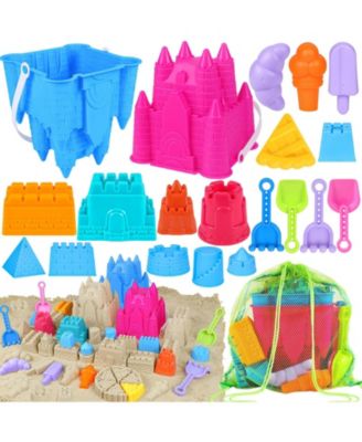21-piece Beach Sand Castle Toys Bucket Shovel Rake Mold Mesh Bag