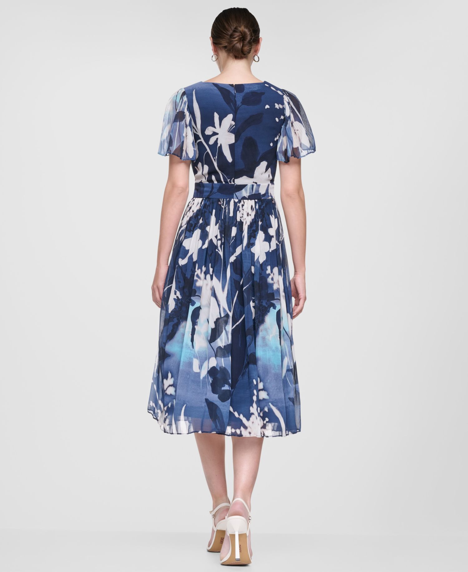 Women's Flutter-Sleeve Release Pleat Midi Dress