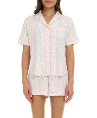 Women's Gabriella Notch Collar Shirt and Pajama Shorts, 2-Piece Set
