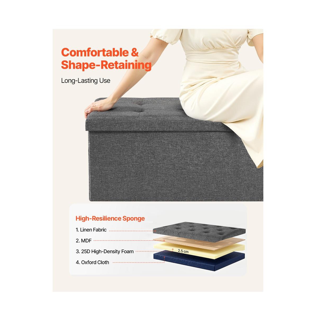 Sugift Foldable Storage Ottoman Bench End of Bed with Side Bags