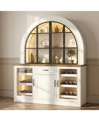 Wine Cabinet with Bluetooth LED Lighting - Farmhouse Hutch with Adjustable Shelves & Dual Wine Racks |Storage Cabinet