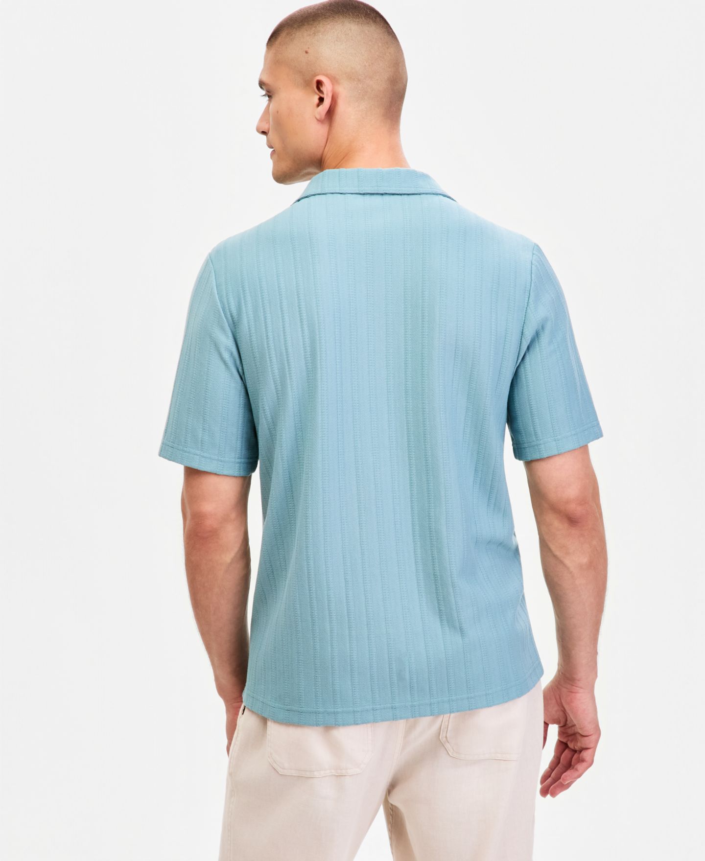 Мужское поло Sun + Stone Textured Johnny-Collar Polo Shirt, цвет: Зелёный — фото 3