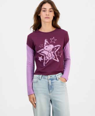 Juniors' Snoopy Long-Sleeve Layered-Look Top