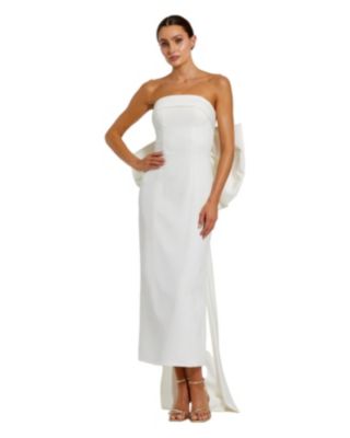 Women's Strapless Satin Column Ankle Dress With Bow Detail