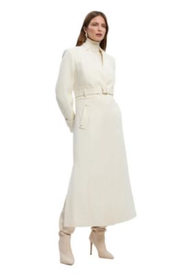Women's Wool Notch Neck Belted Maxi Coat
