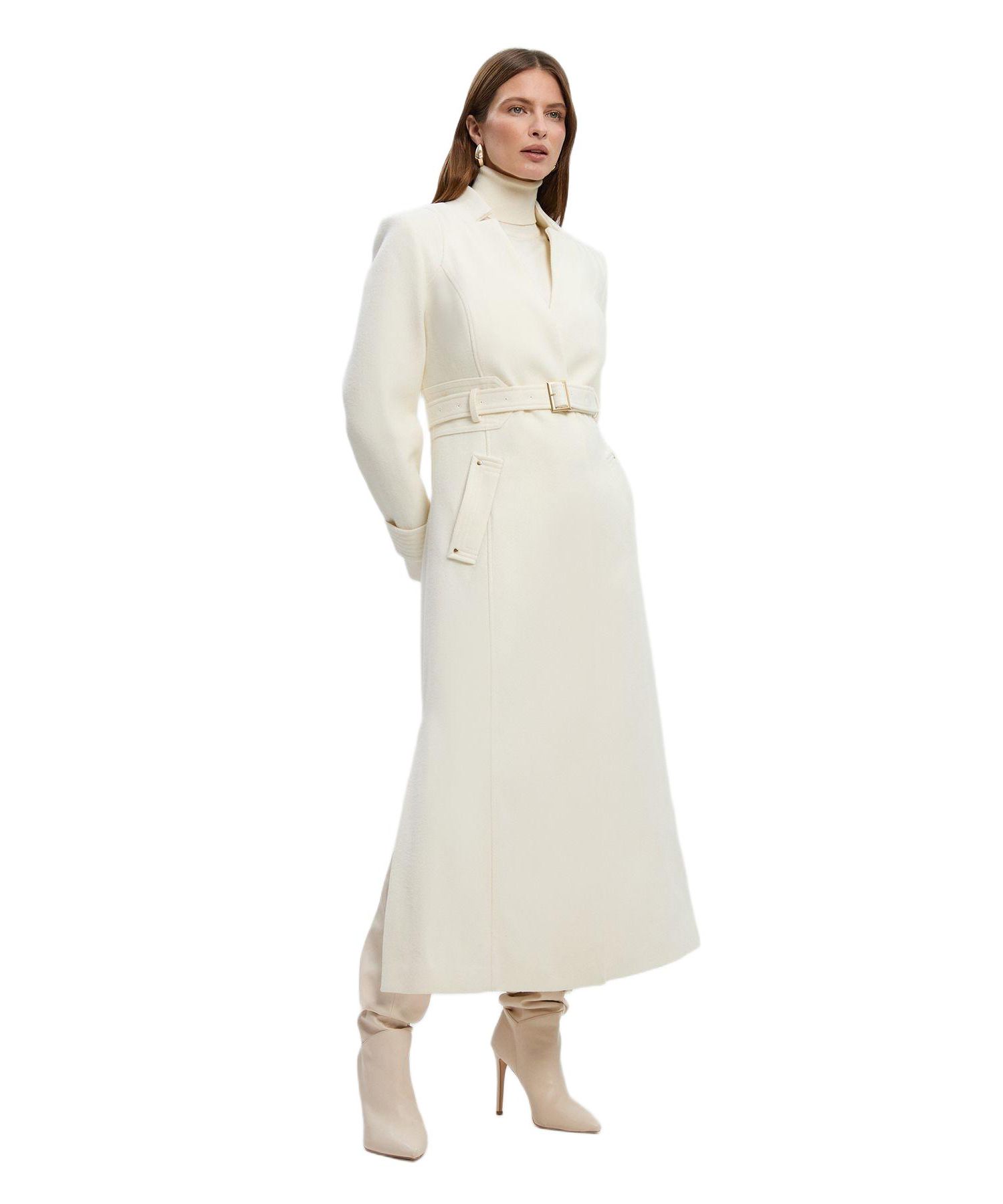 Women's Wool Notch Neck Belted Maxi Coat