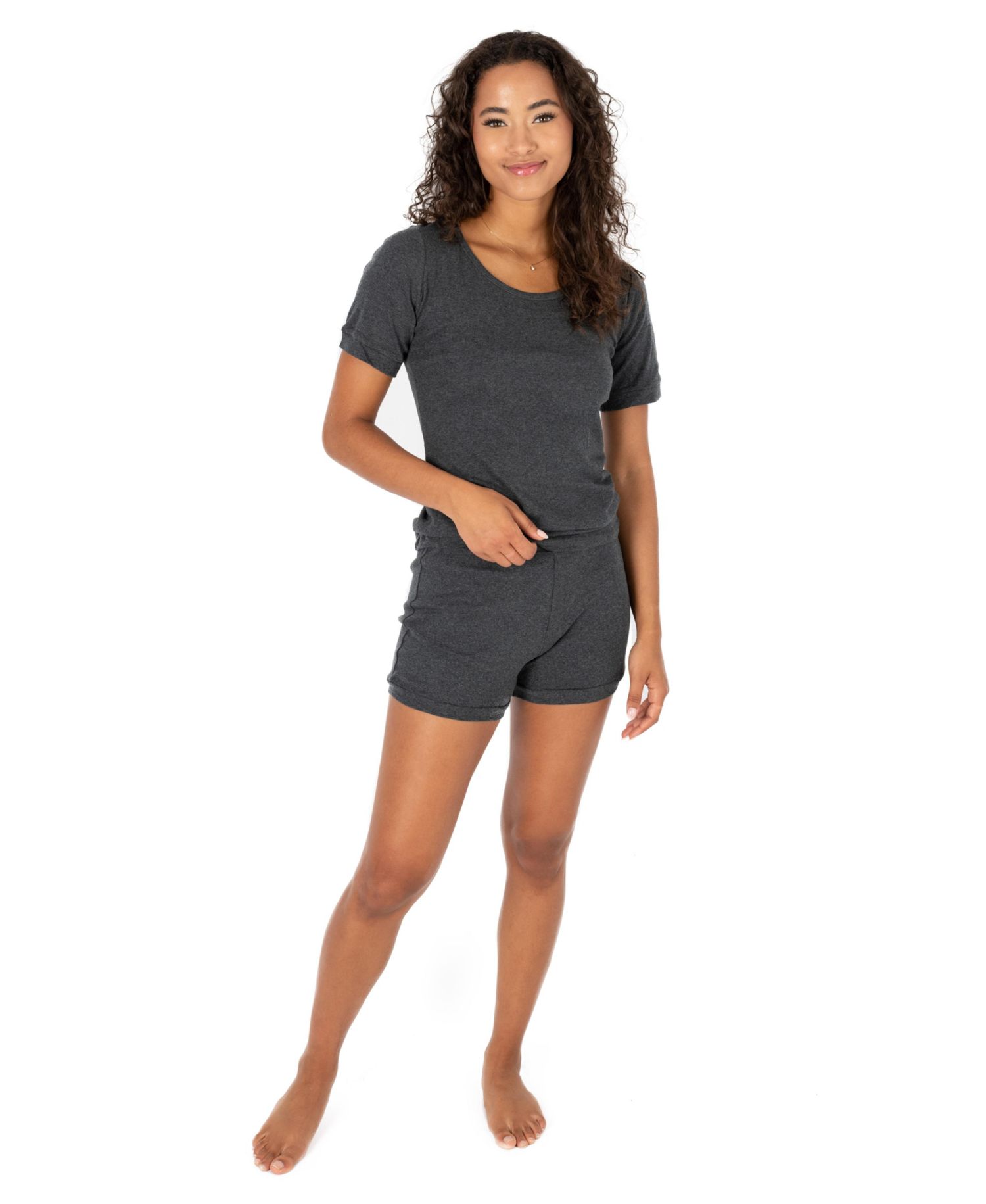 Womens Matching Family Two Piece Cotton Short Sleeve Shirt and Shorts Solid Color Pajamas