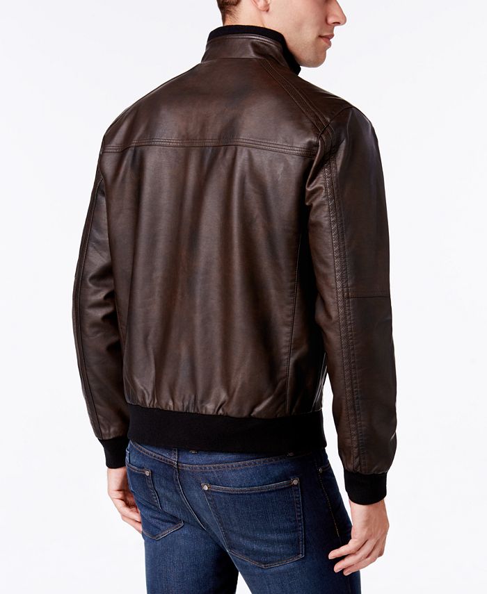 Calvin Klein Men's FauxLeather StandCollar Bomber Jacket Macy's