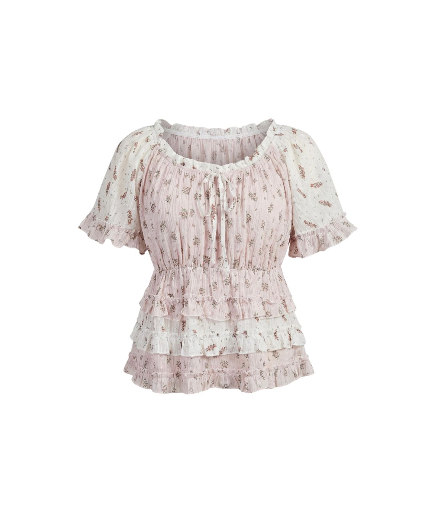 Женский топ Modenaire Floral Tie-Neck Ruffle Peplum, цвет: Розовый — фото 7