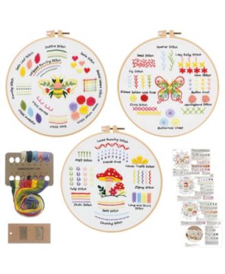 Embroidery Kit Beginners 3 Packs 30 Stitches Practice Tool Hoop Threads